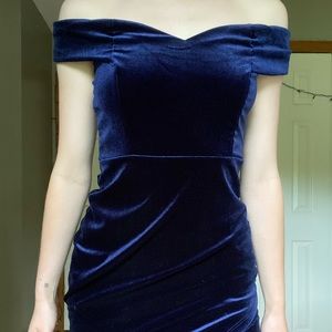 Velvet blue asymmetrical dress